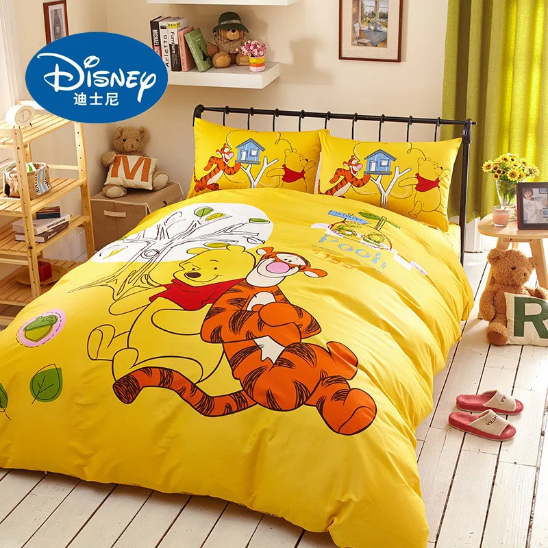 Winnie-2 Disney с Винни-пухом для м/ф Винни-Пуха и постельный комплект для детей и взрослых Украшения в спальню хлопковое покрывало для кровати кровать плоский простыня, наволочка Twin queen Размеры Комплект постельного белья - Цвет: Winnie-2