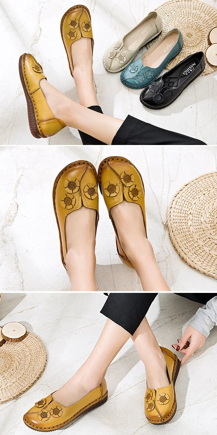 Genuine Leather Flats Women Wide Shoes Soft Pregnant Loafers Autumn Woman Slip On Shoes Fashion Lady Retro Loafer Vingtage Flats