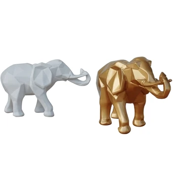 

Modern Geometric Abstract White Elephant Statue Resin Ornaments Home Decoration Gifts Resin Elephant Sculpture