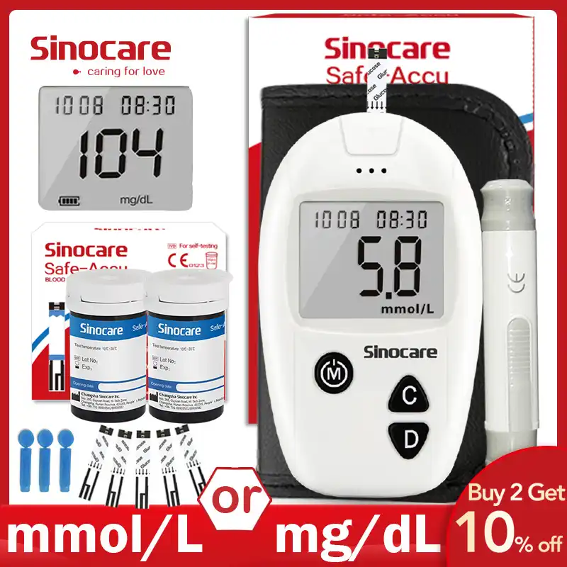Sinocare Sicher Accu Blut Glucose Meter Glucometer Kit Diabetes