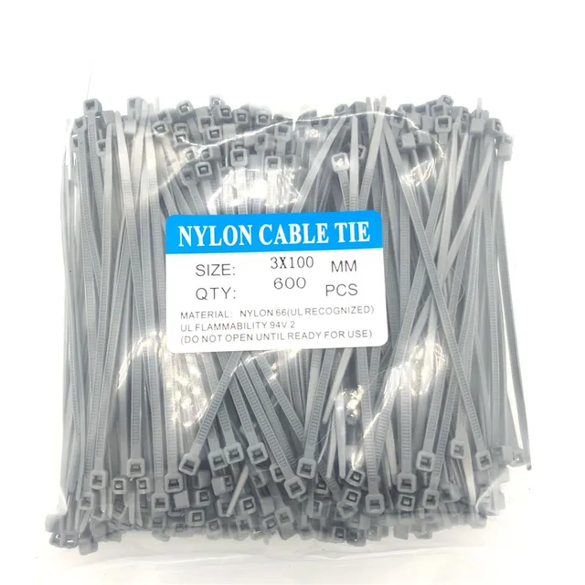 600Pcs Zip Ties 3x100mm Nylon Self-Locking Cable Ties Color Plastic Zip Ties Velcro Cable Ties  Cable Organizer Wire Strap 600pcs gray 3x100