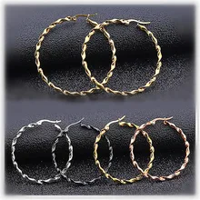 Корейские серьги для женщин Мода Круглый витой большой серебряный розовое золото кольцо серьги круг нержавеющая сталь ювелирные изделия для женщин