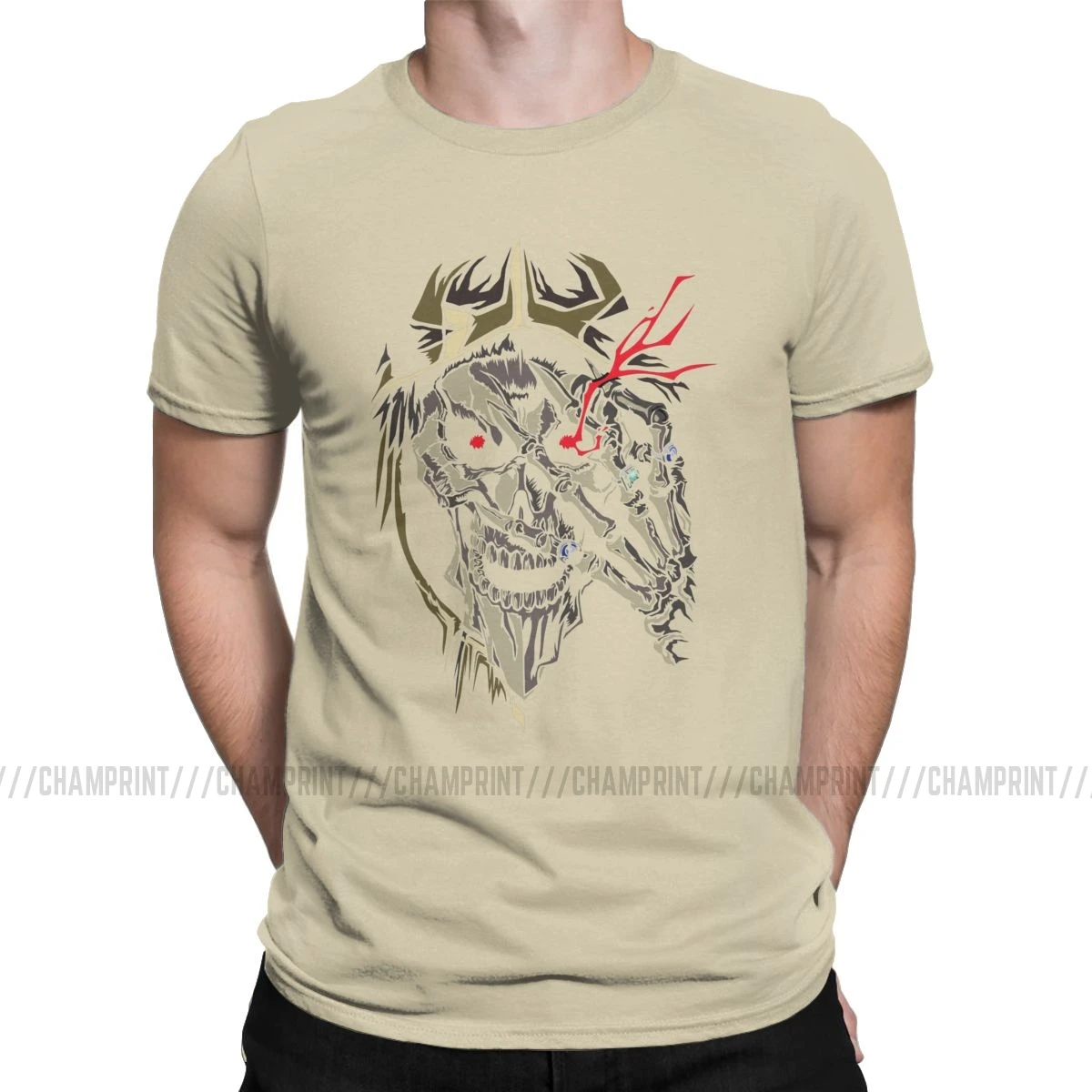 Overlord аниме Ainz Ooal платье футболки для мужчин хипстер хлопок тройники Crewneck футболки с коротким рукавом Оригинальная одежда - Цвет: Хаки