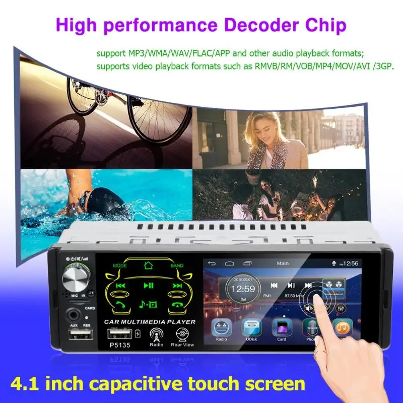 P5135 Bluetooth автомобильный стерео MP5 плеер 4,1 дюймов сенсорный экран USB AUX FM радио приемник в тире головное устройство камера заднего вида