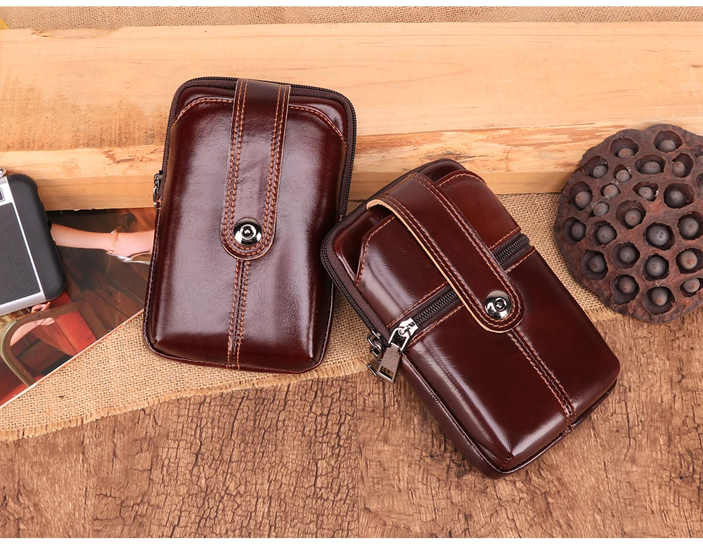 JOGUJOS New Genuine Leather Men Waist Pack Men Small Waist Pack Male Fanny Pack Belt Bag Phone Pouch Hip Bag Vintage Travel Bag