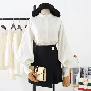 

Long Sleeve Collar Shirt Simple White Shirt Large Women's Top