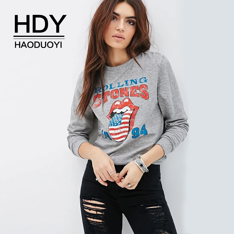 HDY Haoduoyi Новая модная женская уличная толстовка с круглым вырезом Свободный пуловер с принтом надписи Топы Повседневная Толстовка с длинными рукавами