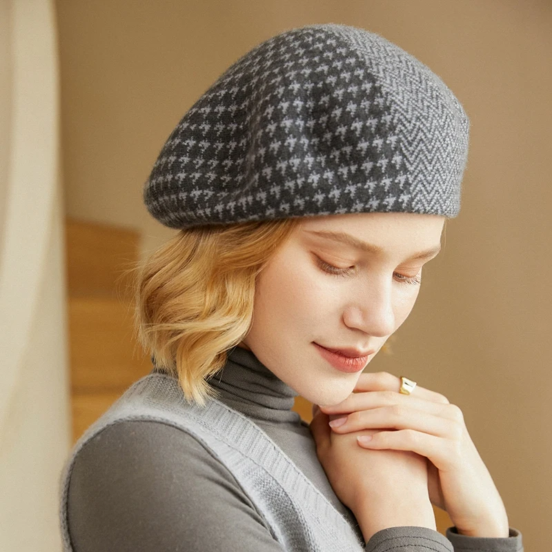 

Winter Beret Hat For Women Flat Knitted 100% Goat Cashmere Hat Autumn Lady New Cashmere Cap Women Caps Women Berets