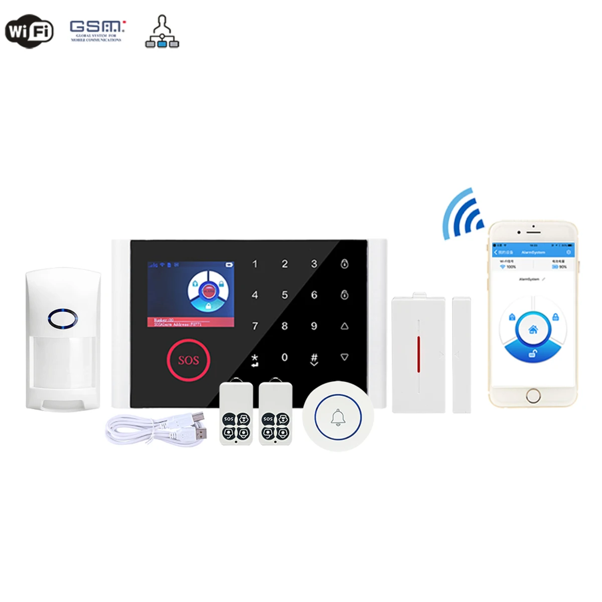 A Wifi+GSM+GPRS Alarm System Kit Wireless Remote Control Doorbell Sensor/ Anti-pet Infrared Detector SOS Alarm Home Security Kits - Цвет: A