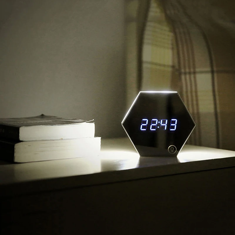 Мульти-функциональное зеркало сигнализации ClockLed макияж зеркальная лампа, лампа дневного света прикроватный светильник