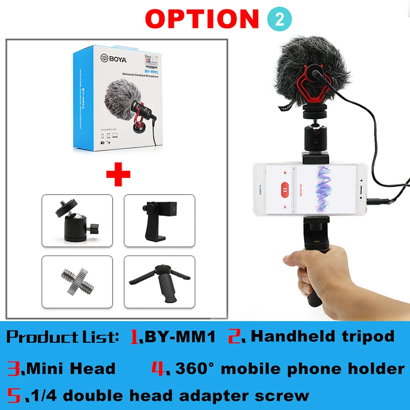 BOYA BY-MM1 комплект кардиоидный микрофон для смартфона DJI Osmo Nikon Canon DSLR Youtube Vlogging запись 3,5 мм аудио кабель - Цвет: BY MM1 And Option 2
