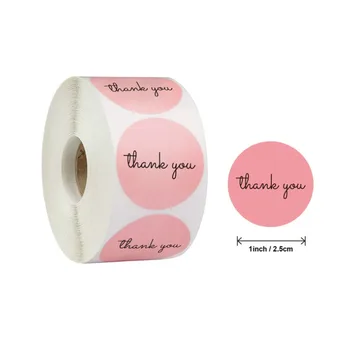 

500pcs/pack Roll pink Thank You black thanks gloss stickers party gift decoration children stationery Handmade 25MM