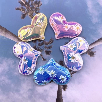 

60pcs/lot 4.5*5.5cm Daisy Print PU heart padded Applique For DIY Headwear Hair Clips Decor Baby Clothes Accessoies Patches