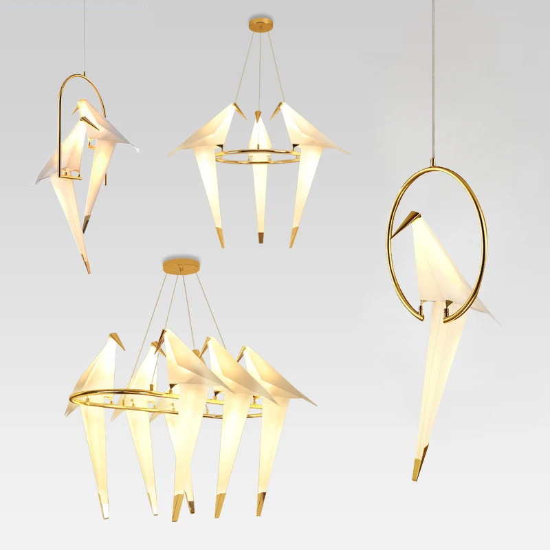 Птичья бумажная клетка Подвесная лампа Золотая подвесной светильник с бумагой