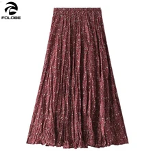 FOLOBE, женские юбки для девочек, Корейская версия, новинка, осень, эластичная талия, цветочный принт, плиссированная, трапециевидная, женская повседневная юбка