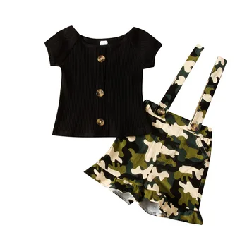 

2PCS Kids Baby Girls Clothes Solid Crop Tops Bib Strap Shorts Camouflage Summer Casual Pants Outfit Set Summer 2-7Y