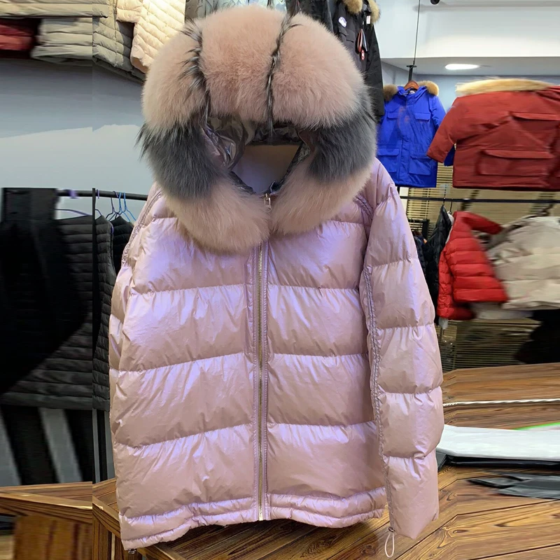 Большой натуральный Лисий мех воротник 2019 женский пуховик Зимнее пальто Женская