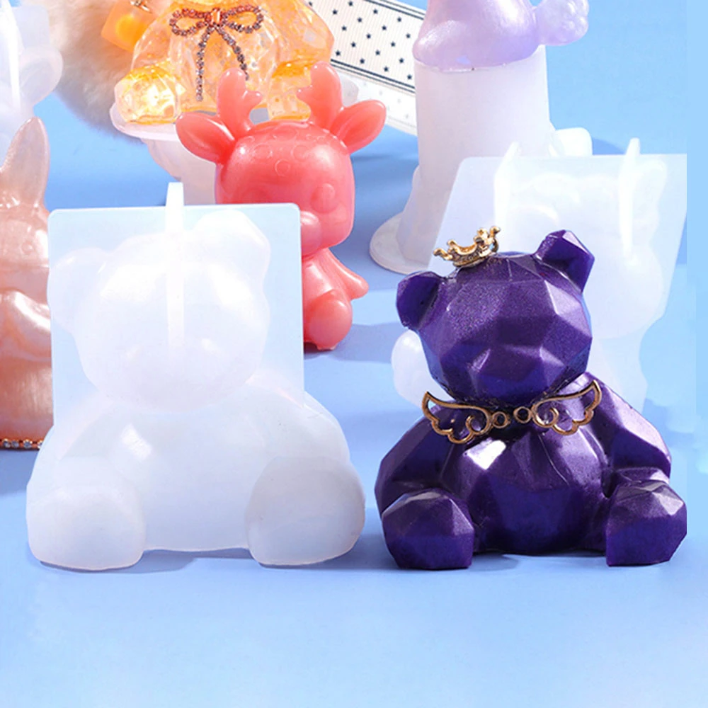 Cute Bear 3D Silicone Molds Crystal Geometric Phone Holder Funny Pendant Moulds 