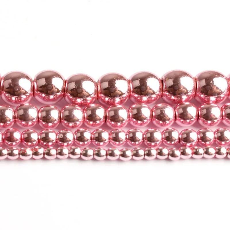 Natural Stone Hematite Round Beads in Gold & Silver Tones for Jewelry Making - 15'' Strand