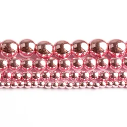 Natural Stone Hematite Round Beads in Gold & Silver Tones for Jewelry Making - 15'' Strand (Rose Gold Pink)
