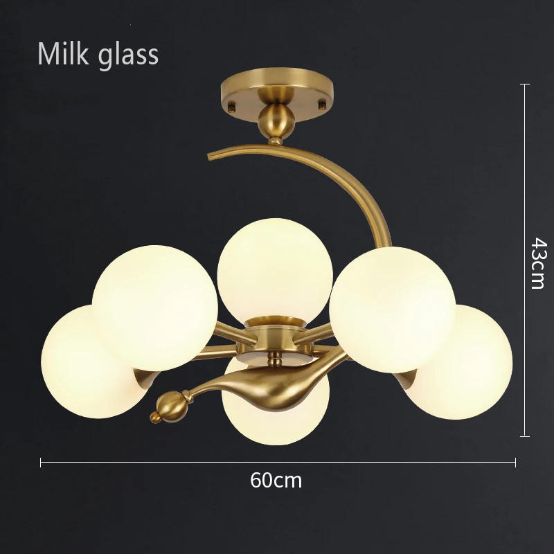 6 Heads milk white Скандинавская люстра, стеклянный светодиодный потолочный светильник, люстра, светильник для гостиной, кухни, спальни, лофт, домашний декор, светильник - Цвет абажура: 6 Heads milk white