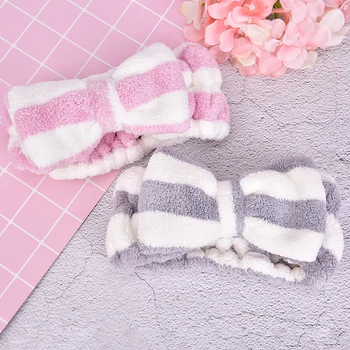 

Bow Coral Fleece Soft Elastic Hair Ribbon SPA Bath Shower Make Up Wash Face Cosmetic Headband Hair Band Headwear