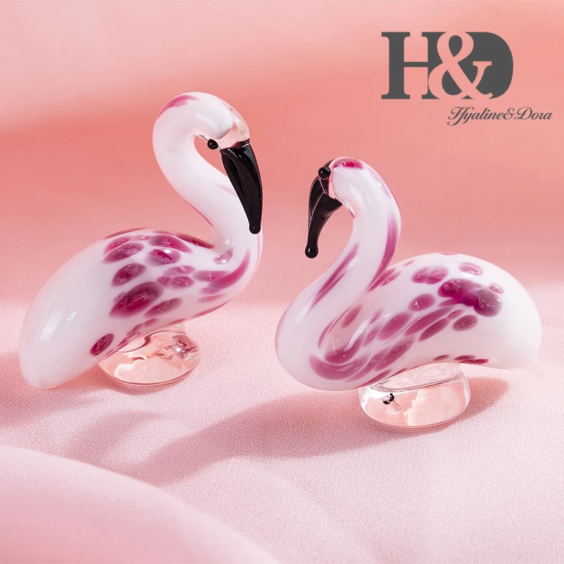

H&D 2PCS Flamingos Hand Blown Glass Animal Figurine Art Craft Ornament Sculpture Home Wedding Decoration Xmas Gift for Mother