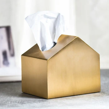 

Brass Tissue Box Nordic Style Tissue Case ins Small House Creative Storage Case
