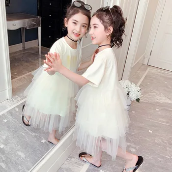 

2020 New Children's Korean chao yang Gas Little Girl Summer Princess Letter Dress Kids Girls Dress