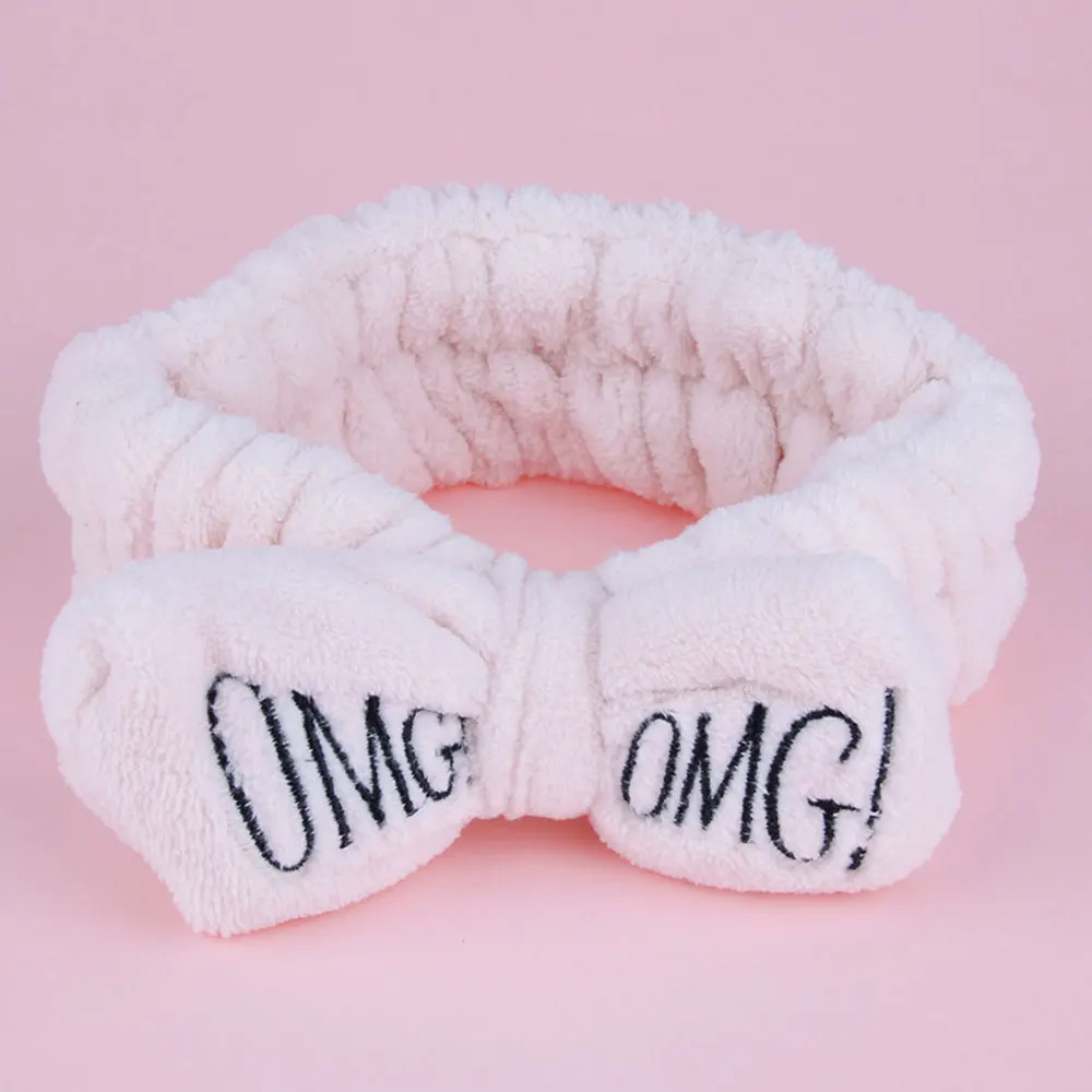 bow-light pink OMG письмо коралловый флис ободок девушки женщины эластичные повязки для мытья лица 56-60 см головные уборы аксессуары для волос - Цвет: bow-light pink