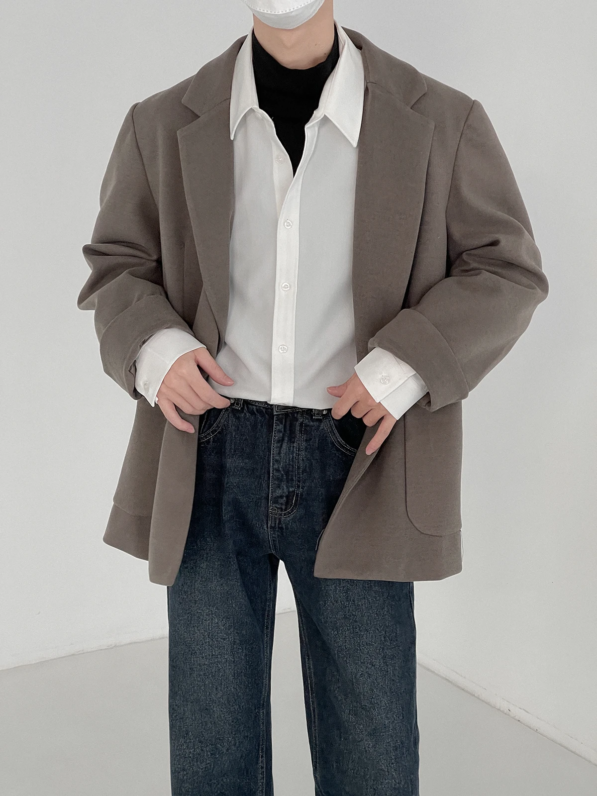 

Autumn short woolen jacket men's Korean style suit thickened loose trendy casual suit light cooked style