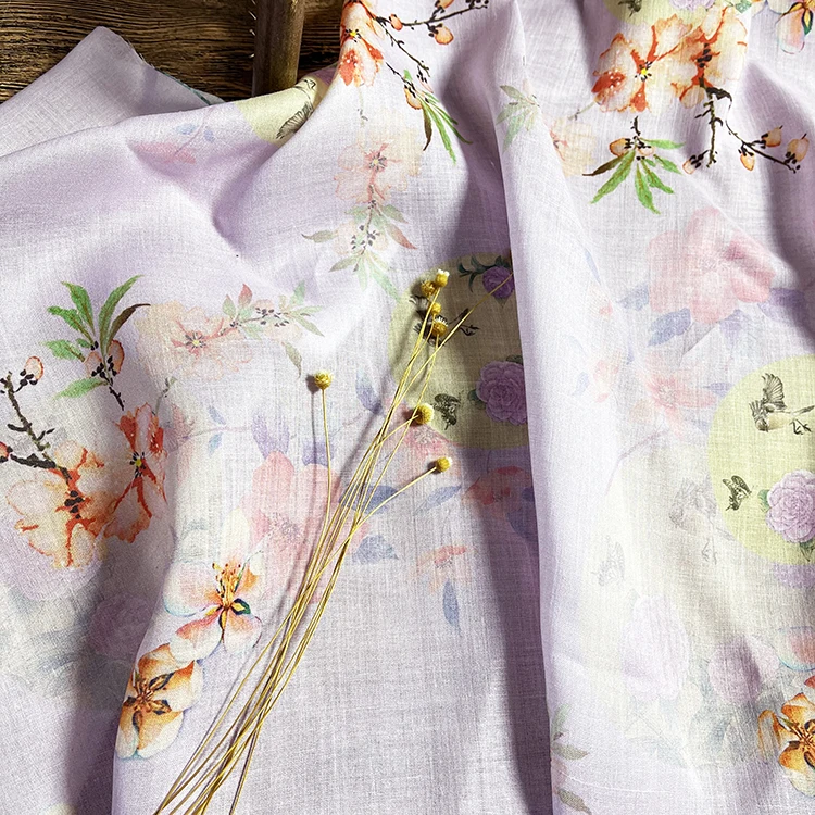 

Качественная ткань ramie с оранжевым цветочным принтом, швейная юбка, платье, рубашка, ткань для сумок «сделай сам»