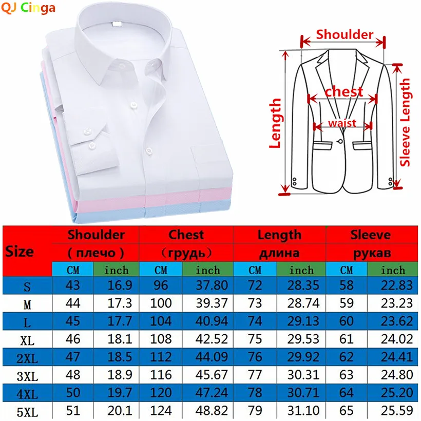 White Twill Cotton Shirt for Men Long Sleeve Single Breasted Square Collars Business Wedding Camisa Blue Pink Man Chemise S-5XL dress shirts men casual shirts