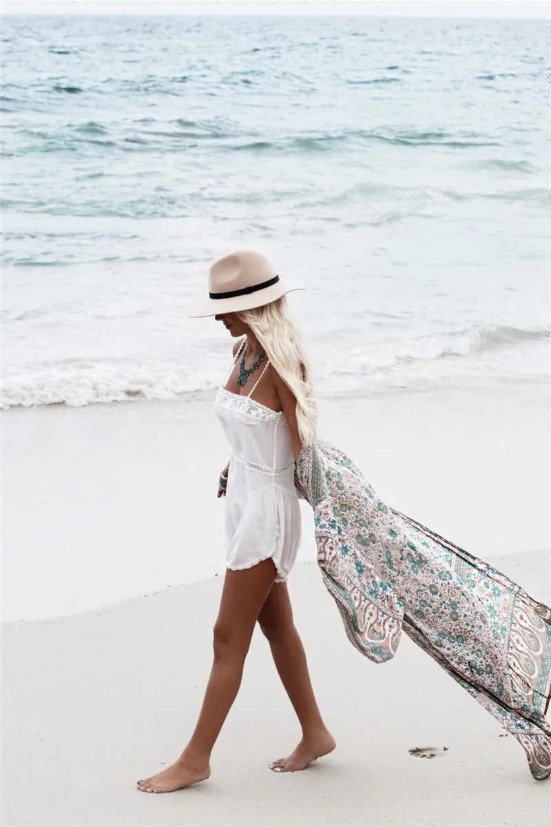 Bohemian Printed Ankle Length Beach Cover Up Plus Size Women Summer Beachwear Chiffon Bathing Suit Coverup Kimono Cardigan N23