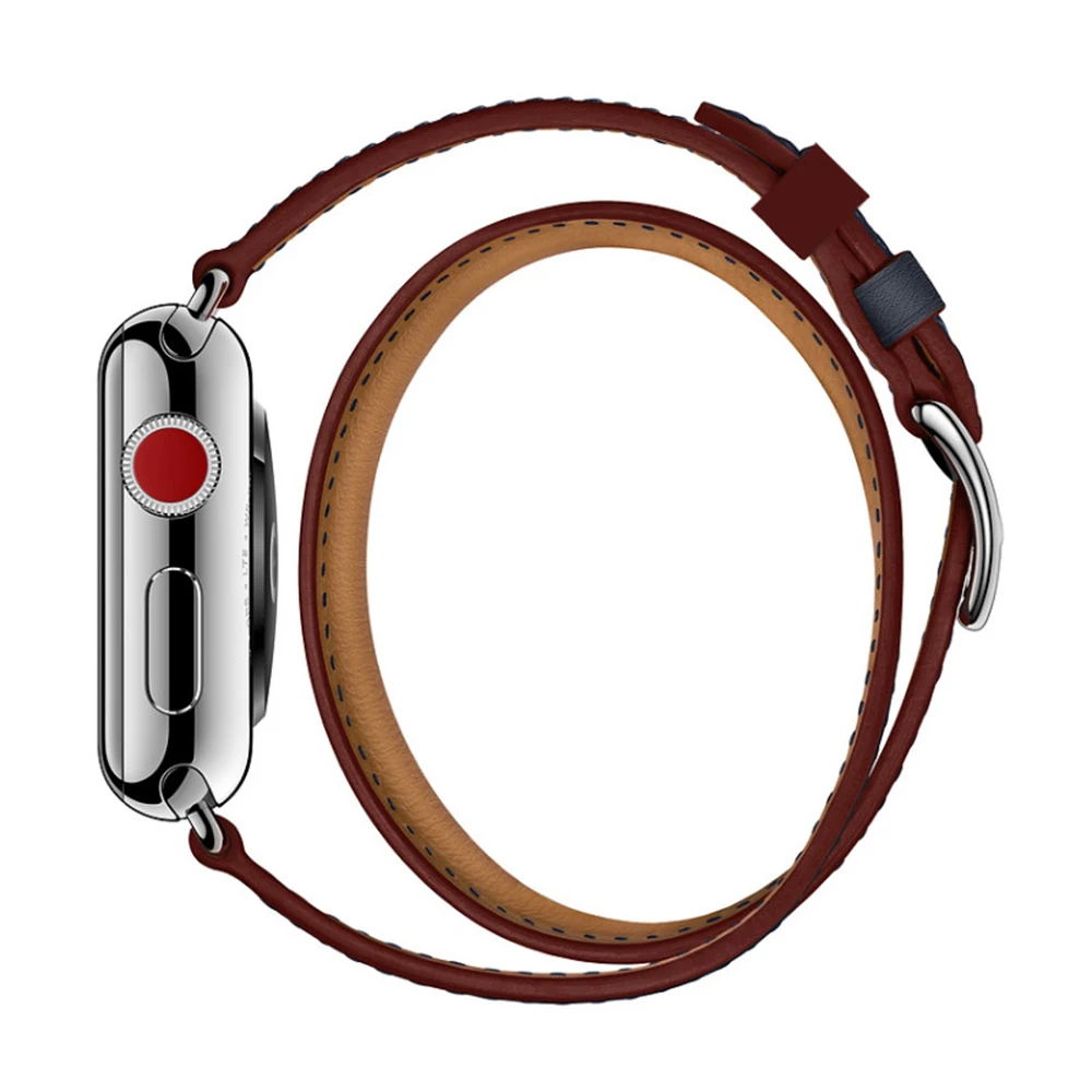 Двойной круг петля запястья кожаный браслет, ремешок для наручных часов Apple Watch, версия 1, 2, 3, ремешок 42 мм, 38 мм, ремешок для наручных часов Iwatch серии 4 5 40 мм 44 аксессуары