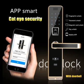 

Smart semiconductor fingerprint lock password APP card Biometric Digital Door Lock, Touch Screen with Large Mortise