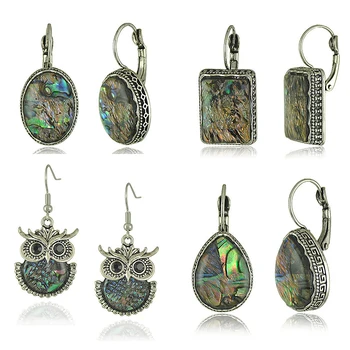 

Tribal Colorful Abalone Shell Resin Stone Dangle Earring for Women Retro Ethnic Owl Elephant Geometric Earrings Jewelry Z4XQ0019