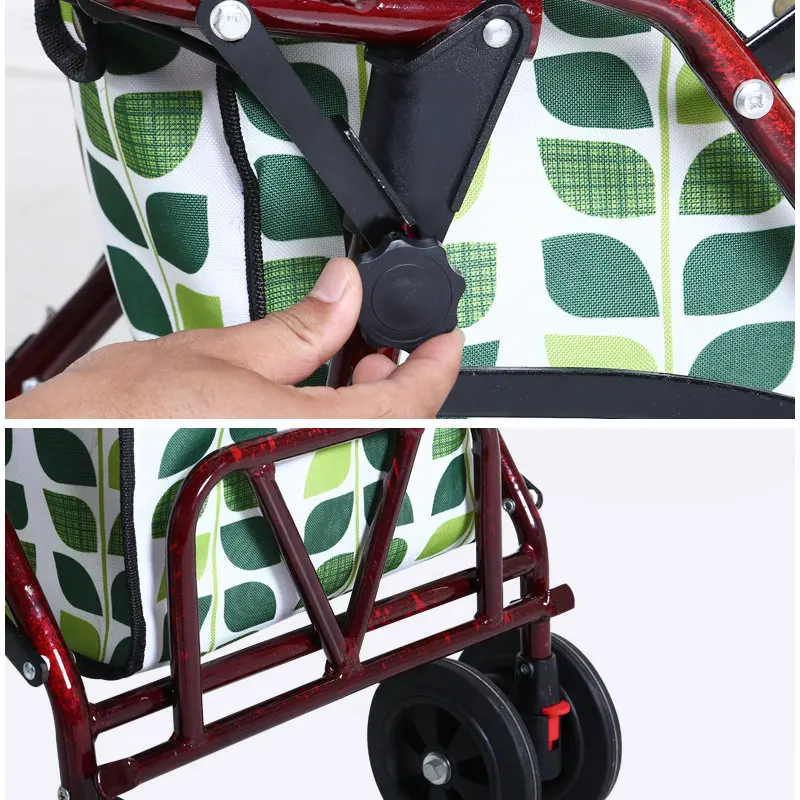 Folding Portable Rollator Walker with Seat and Wheels, Thicken Steel Frame Supports 220LBS Elderly Shopping Cart