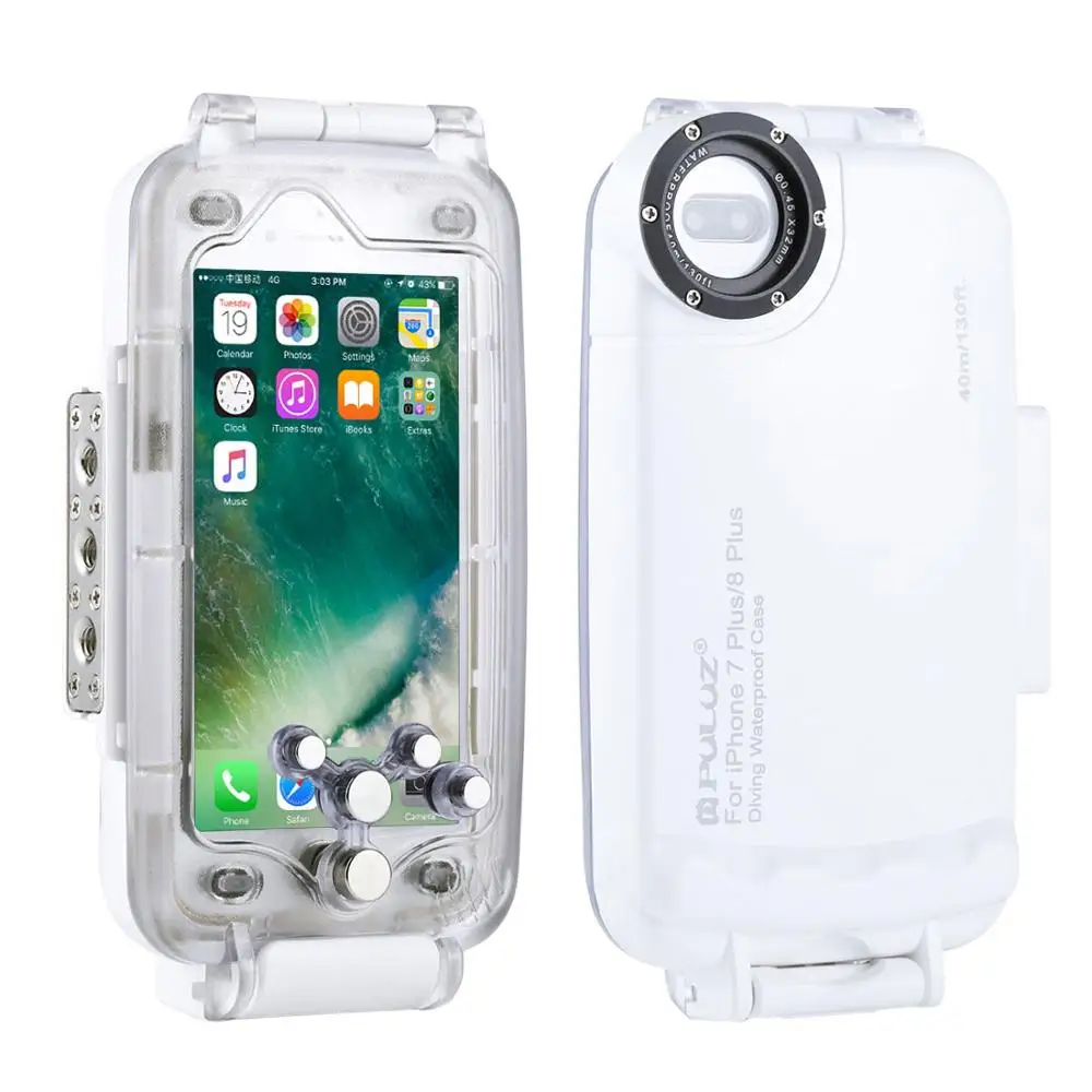 White PULUZ 40 м/130 футов Водонепроницаемый чехол для iPhone 7 Plus и 8 плюс Макс Дайвинг Корпус фото видео съемки Подводное покрытие чехол - Цвет: White