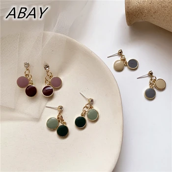 

ABAY Korean Simple Contrast Color Round Drop Earrings Circle Geometric Pendent Fashion Earrings for Women Ear Jewelry Wholesale