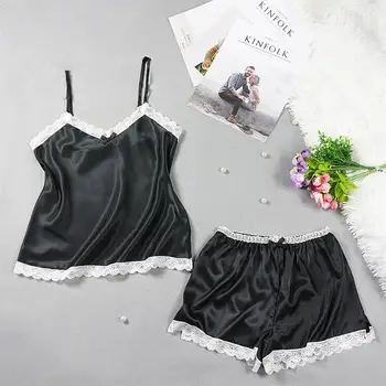 

Womens Summer Sexy Satin Sling Sleepwear Lingerie Lace Bowknot Sleeveless Nightdress Underwear Female Nightwear pijama Clothes