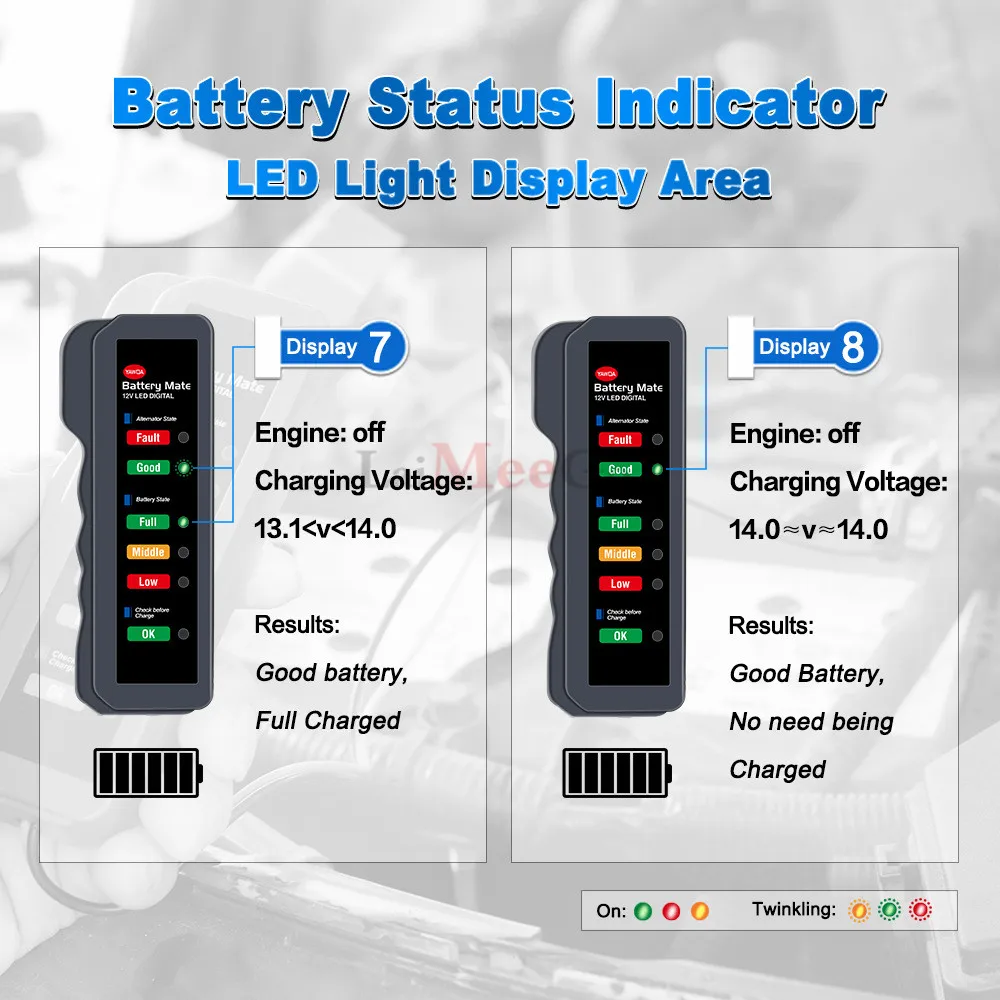 12V Car Battery & Alternator Tester - Test Battery Condition & Alternator Charging (LED indication) (3)