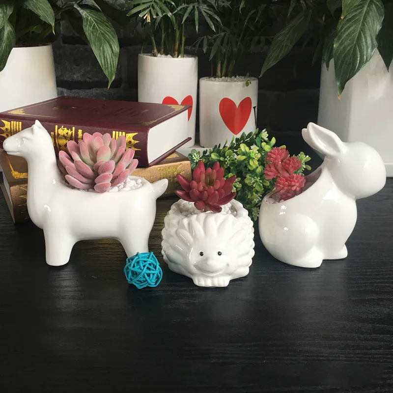 

Succulent Plant Pot Animal Simulation of Ceramic Flower Pot of White Rabbit Hedgehog In Succulent Flower Pot
