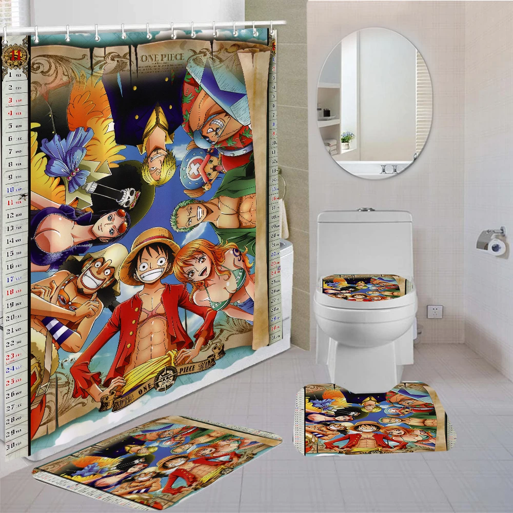 4 Pieces Curtains One Piece Luffy Shower Toilet Mat Hot Anime Kids Bath Sets 3d Printing Bathroom Comfortable Shower Curtain Set Shower Curtains Aliexpress