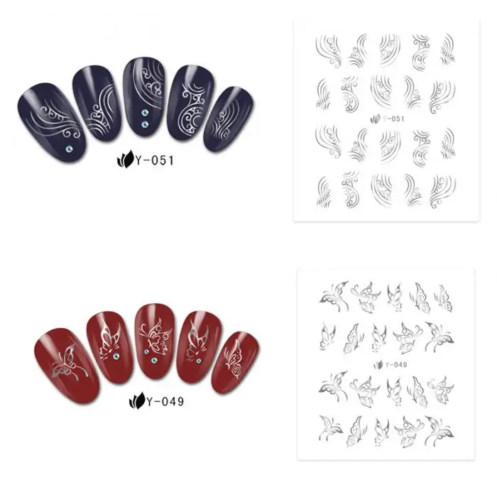 30pcs DIY Nail decoration sticker Accessories Gold Silver Random Feather Flower Spider Design Decal Nails Art Decoration Floral