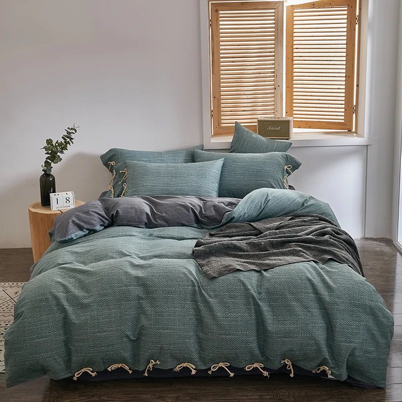 US $155.00 New Cotton Home Textile Binding  sets Matte 4piece Set Solid Color Rope Binding Technology Style Japanese Style