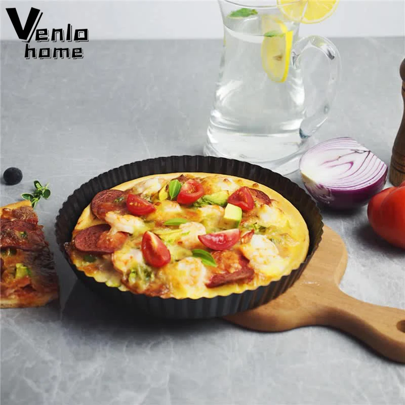 9'' Non Stick Flan Tin Tart Pie Pan Fluted Cake Baking Tray Loose Base Mold Round Oven Bread Pizza Kitchen Application |