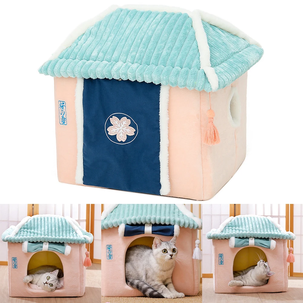 Милая кровать для кошек зимняя теплая Всесезонная гнездо домашних животных