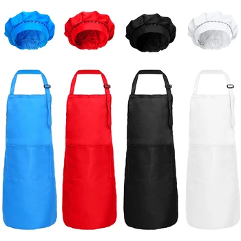 

8-Piece Children's Apron and Chef Hat Set Adjustable Children's Kitchen Apron for Cooking and Painting
