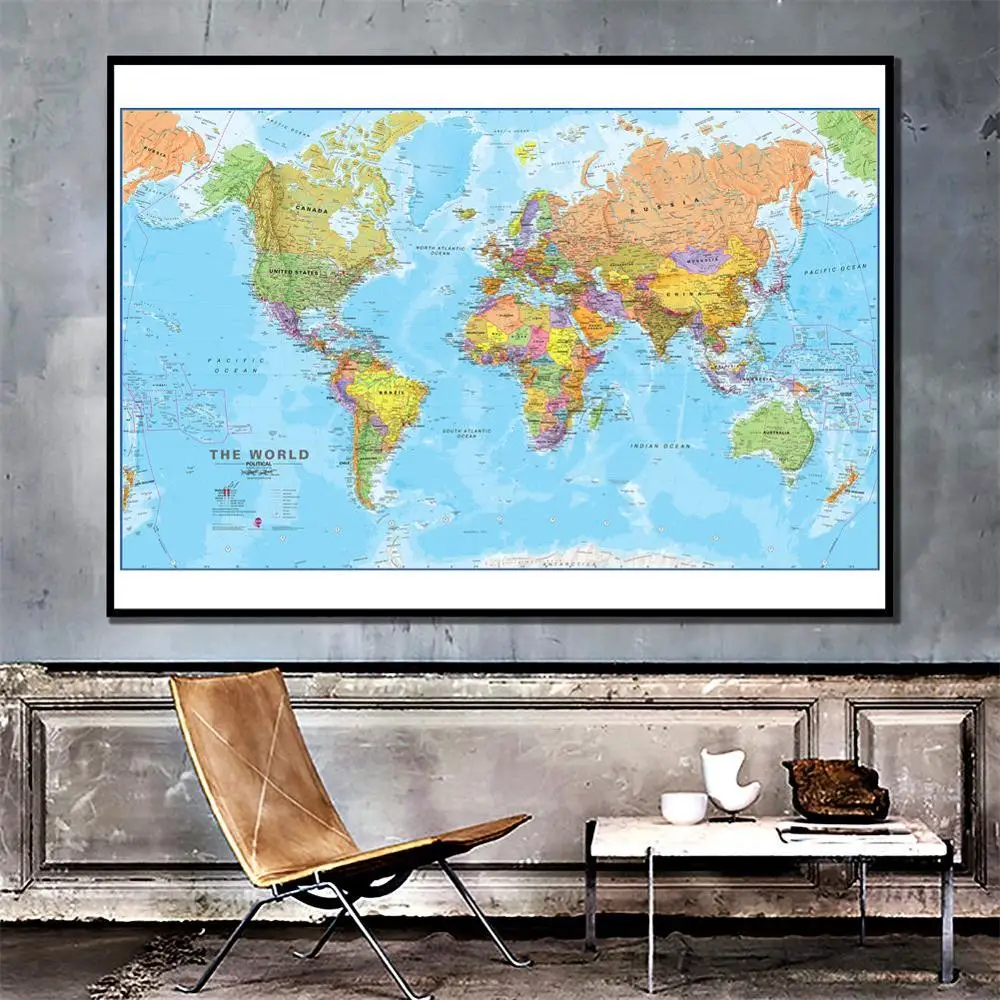 

150x225cm Wall Art Pictures The World Political Map Poster and Prints World Map Canvas Painting for Culture Education Home Decor